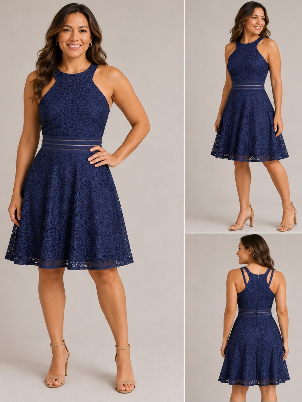 City Studio Navy Lace Fit & Flare Cocktail Dress Size 7